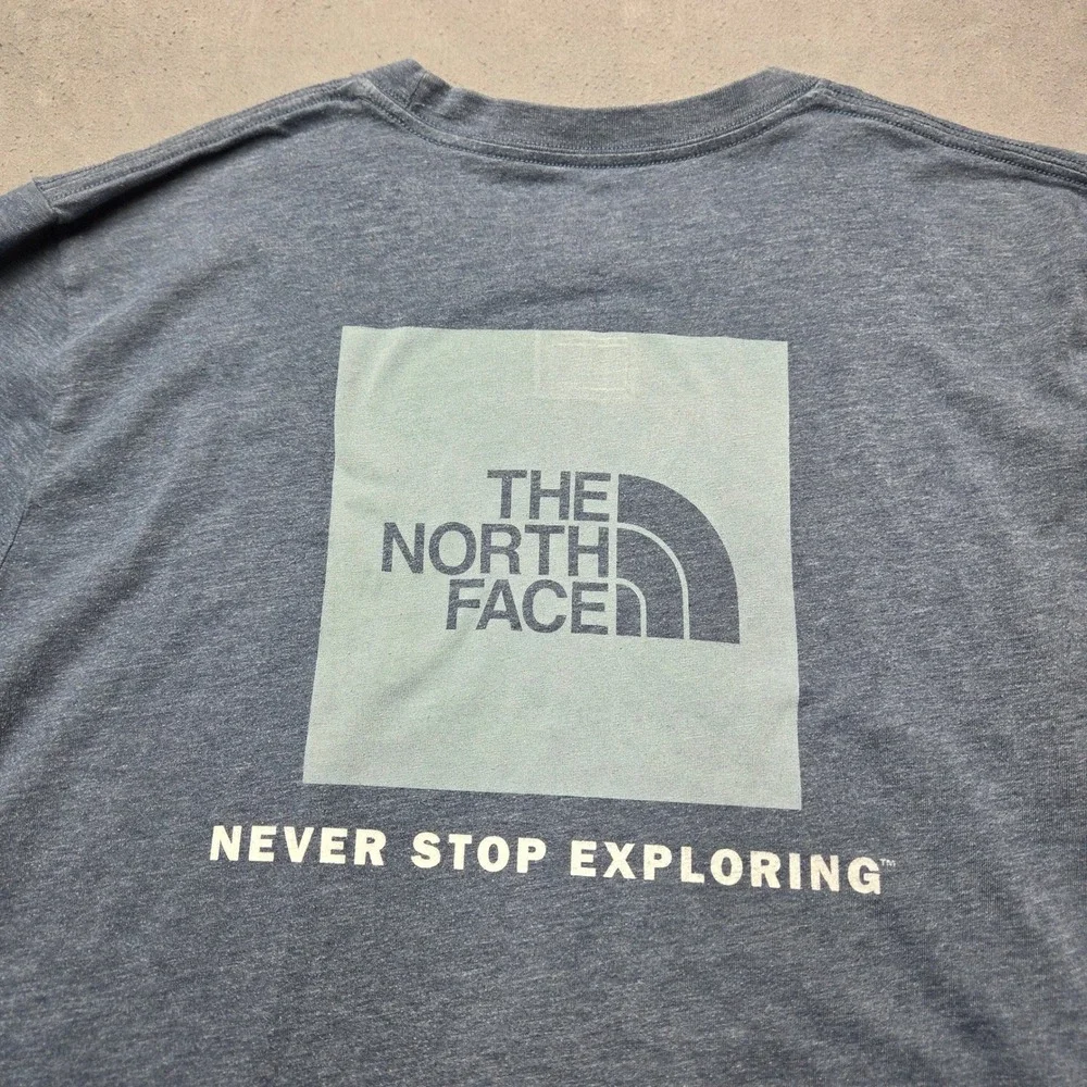 The North Face Long Sleeve T-Shirt Mens Medium Blue Heather Graphic Box Logo